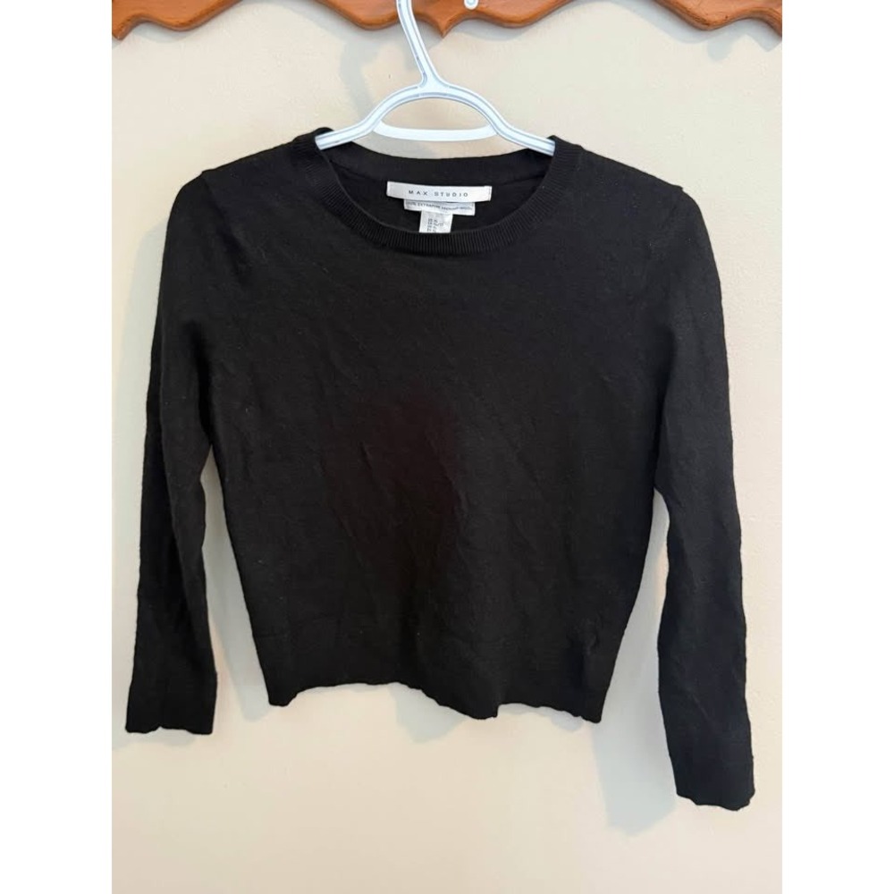 Max Studio Black Sweater Crew Neck Long Sleeve Knit Top Classic Size XS